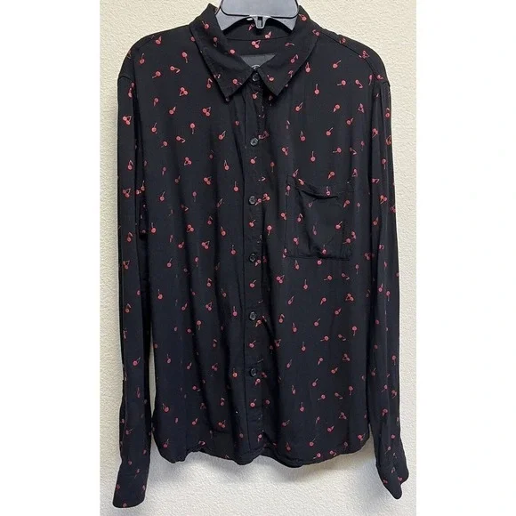 RAILS Women’s Rocsi Metallic Cherry Print Button Down Shirt Black Red Size S - Picture 2 of 11